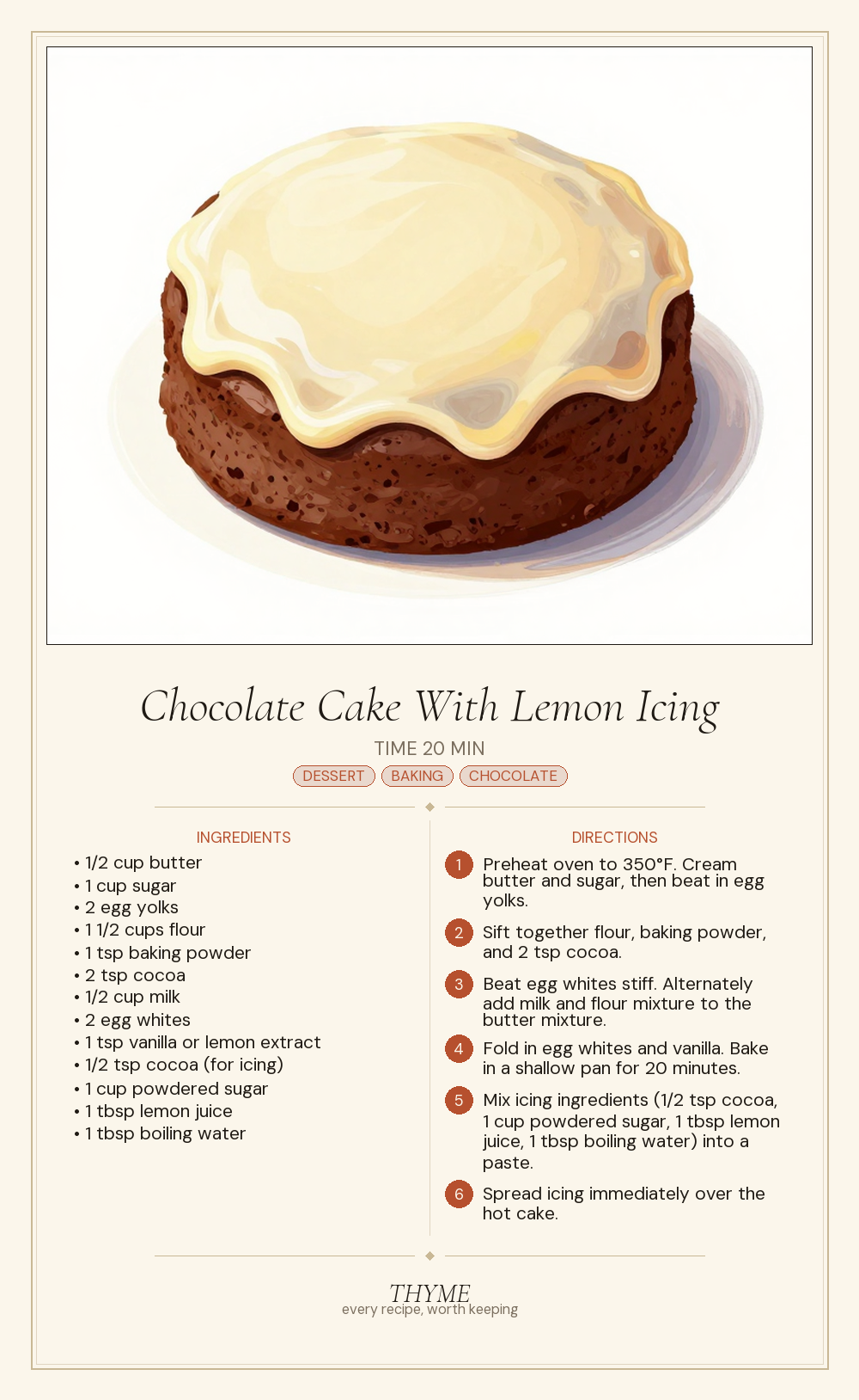 Chocolate Cake With Lemon Icing