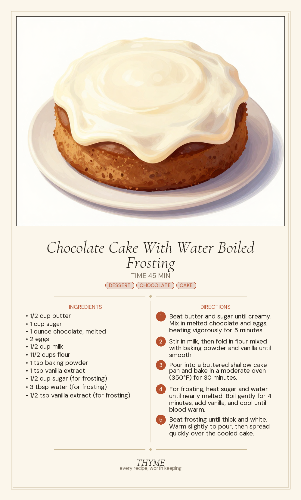 Chocolate Cake With Water Boiled Frosting