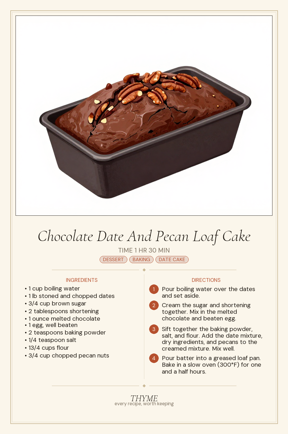 Chocolate Date And Pecan Loaf Cake