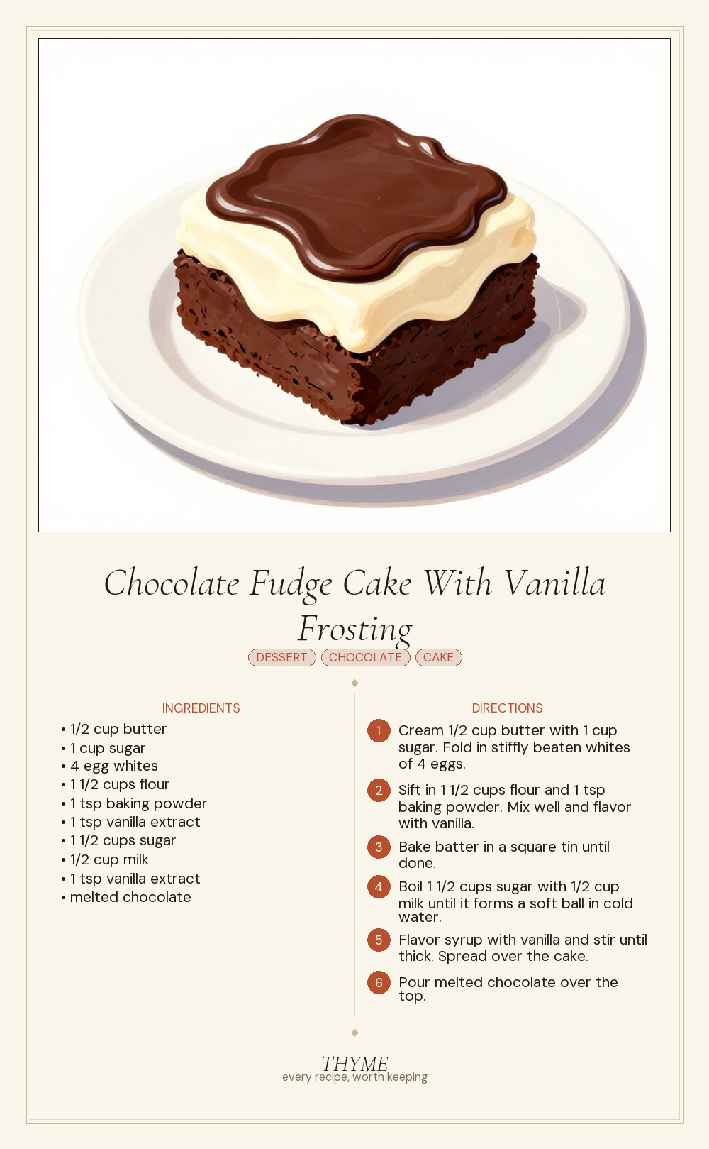 Chocolate Fudge Cake With Vanilla Frosting