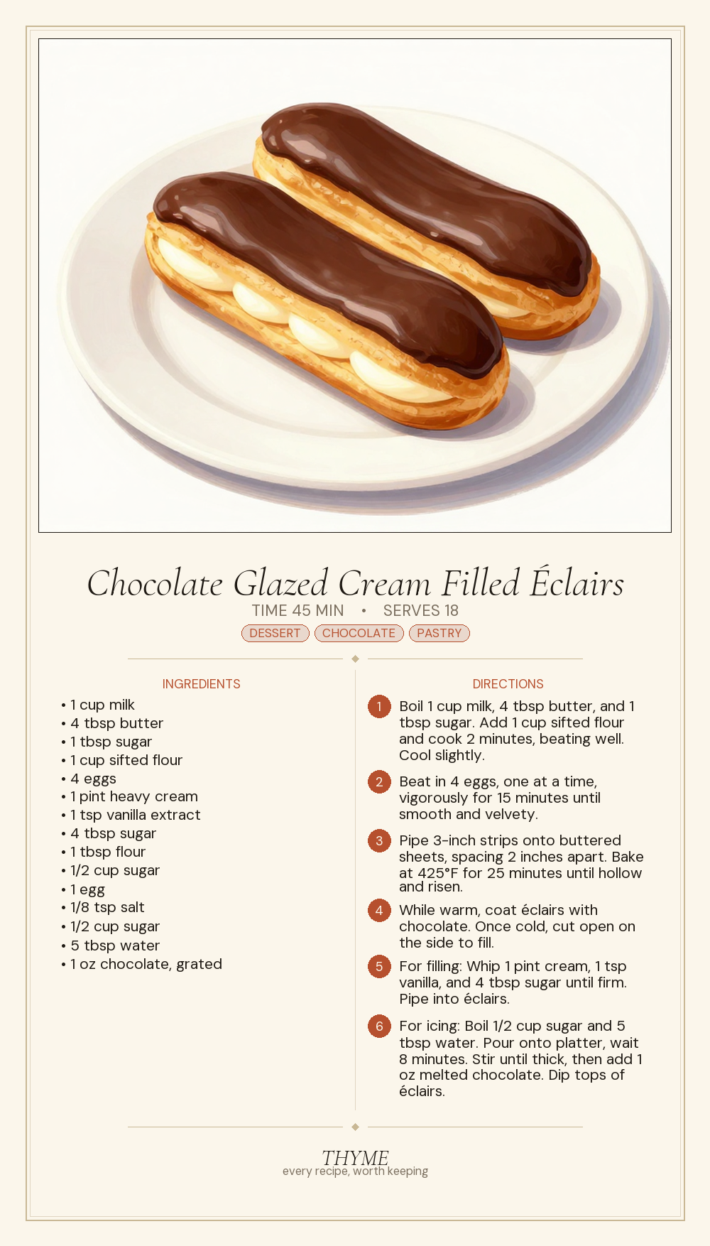 Chocolate Glazed Cream Filled Éclairs