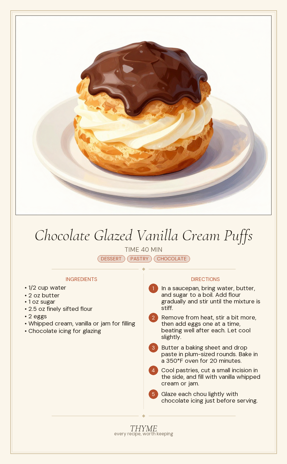 Chocolate Glazed Vanilla Cream Puffs