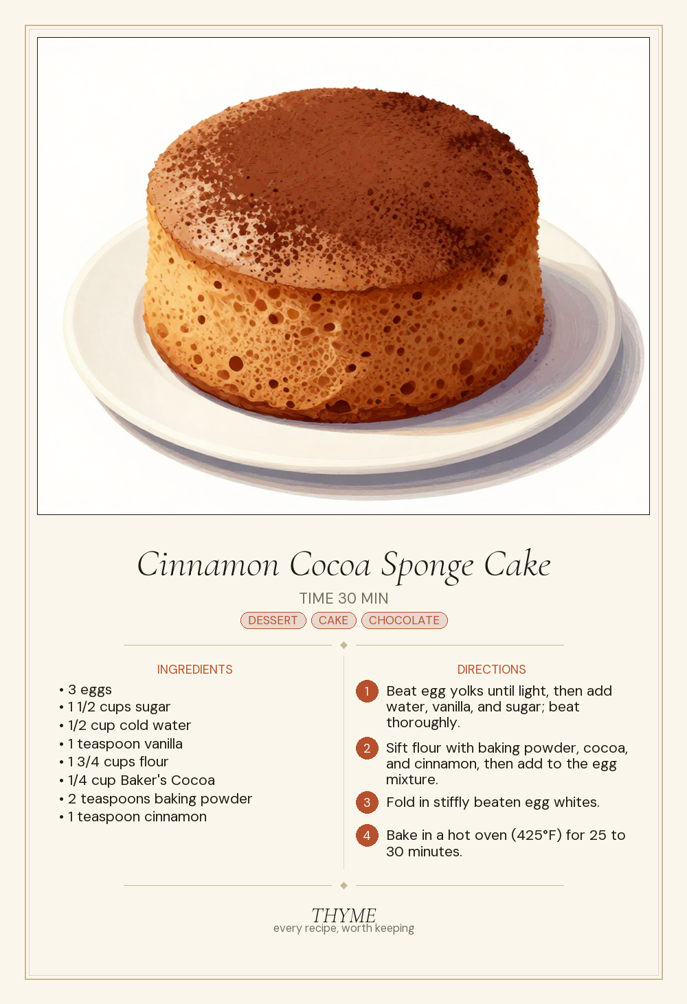 Cinnamon Cocoa Sponge Cake