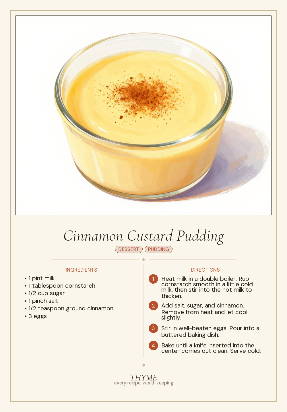 Cinnamon Custard Pudding