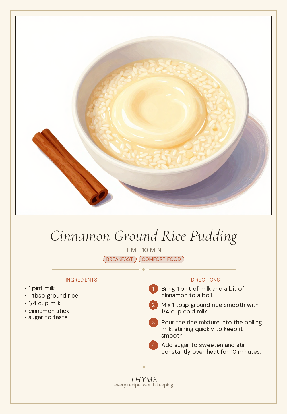 Cinnamon Ground Rice Pudding