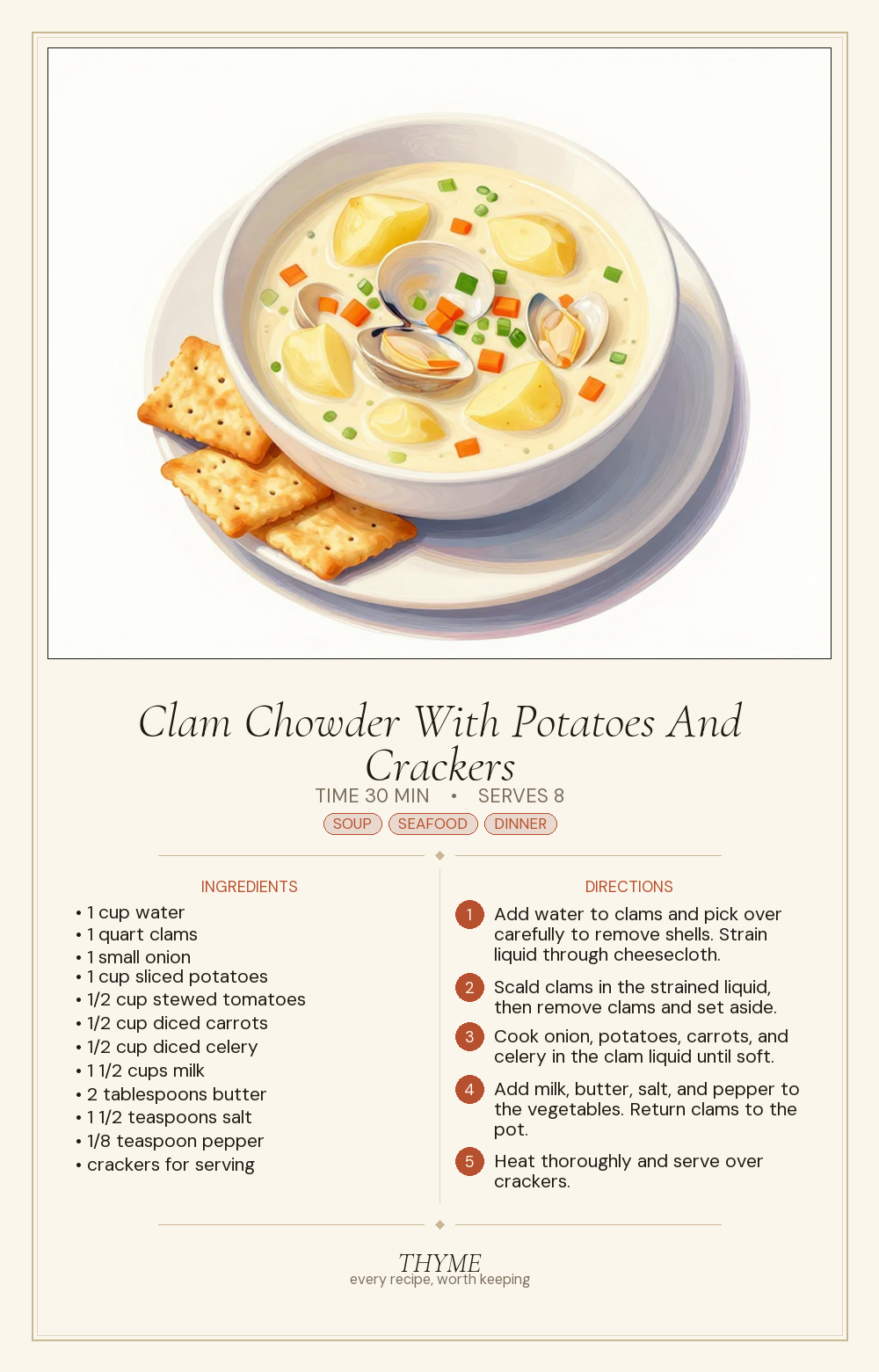 Clam Chowder With Potatoes And Crackers