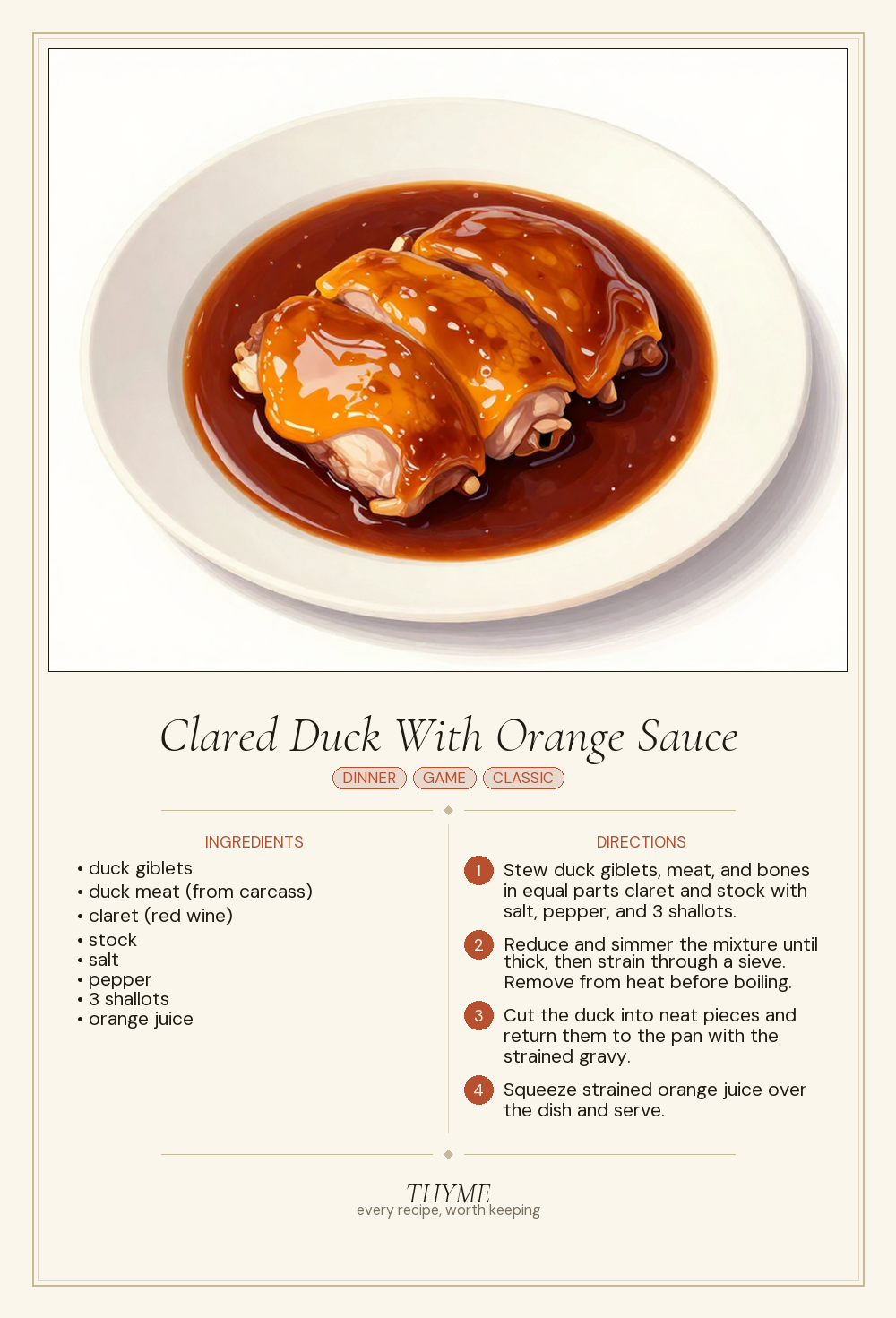 Clared Duck With Orange Sauce
