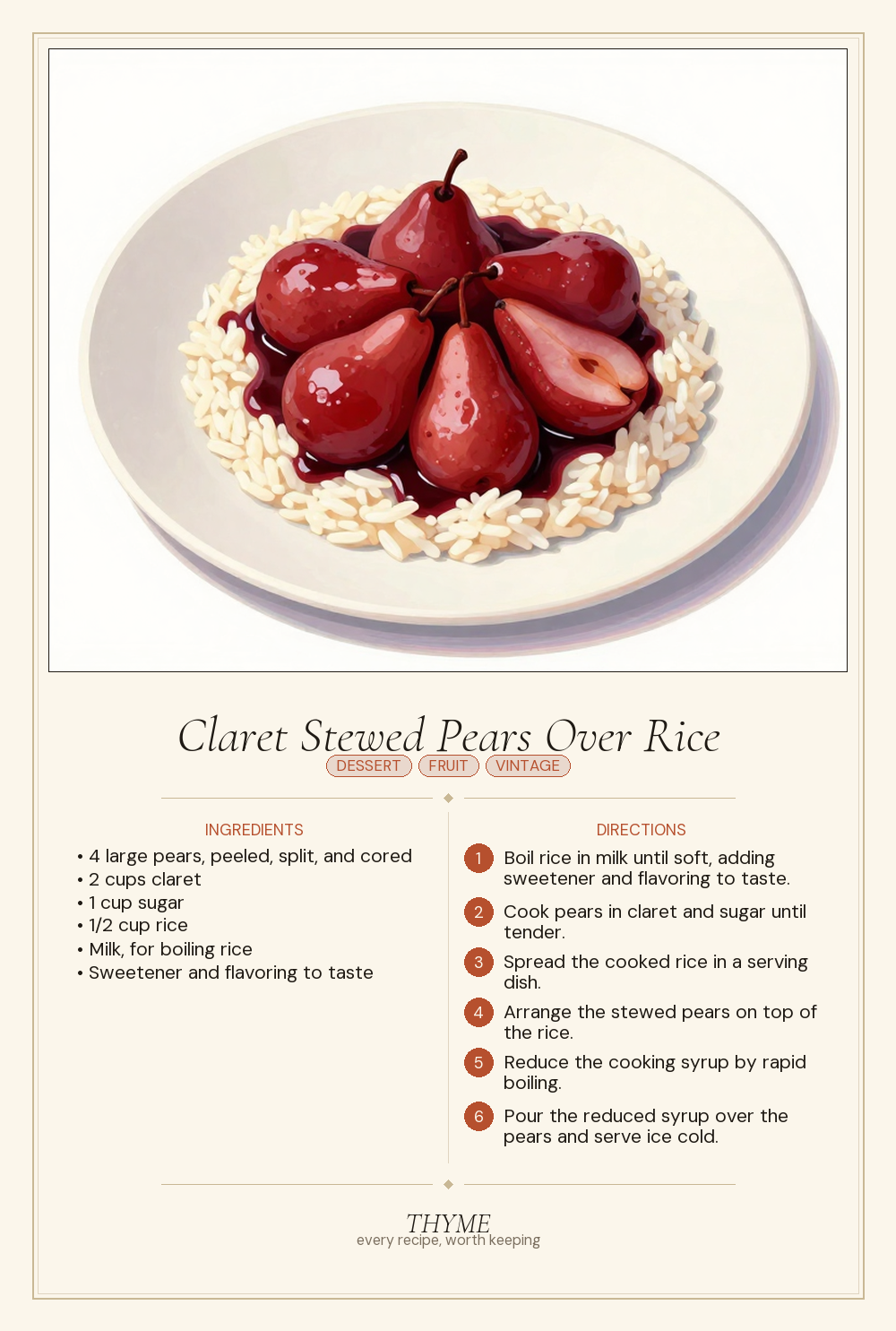 Claret Stewed Pears Over Rice