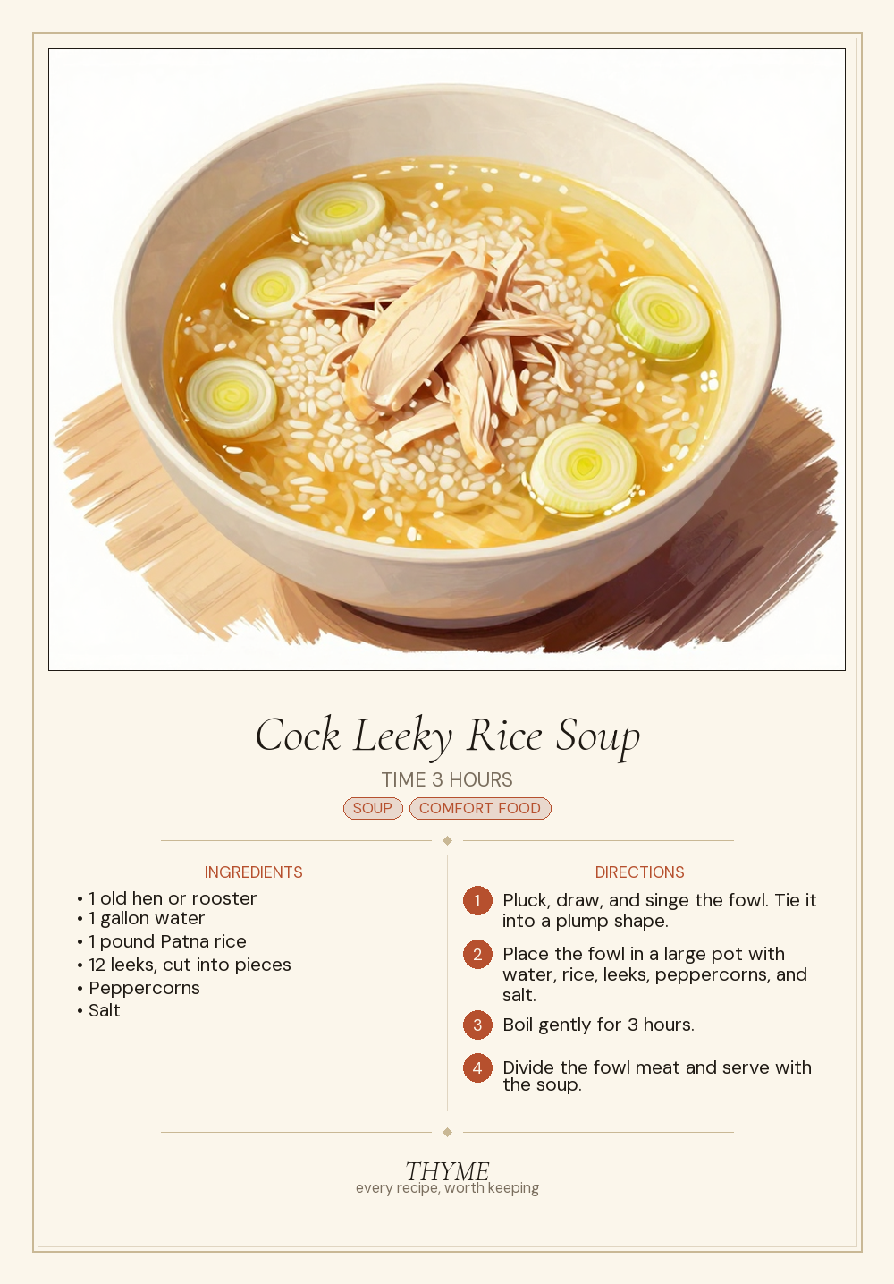 Cock Leeky Rice Soup
