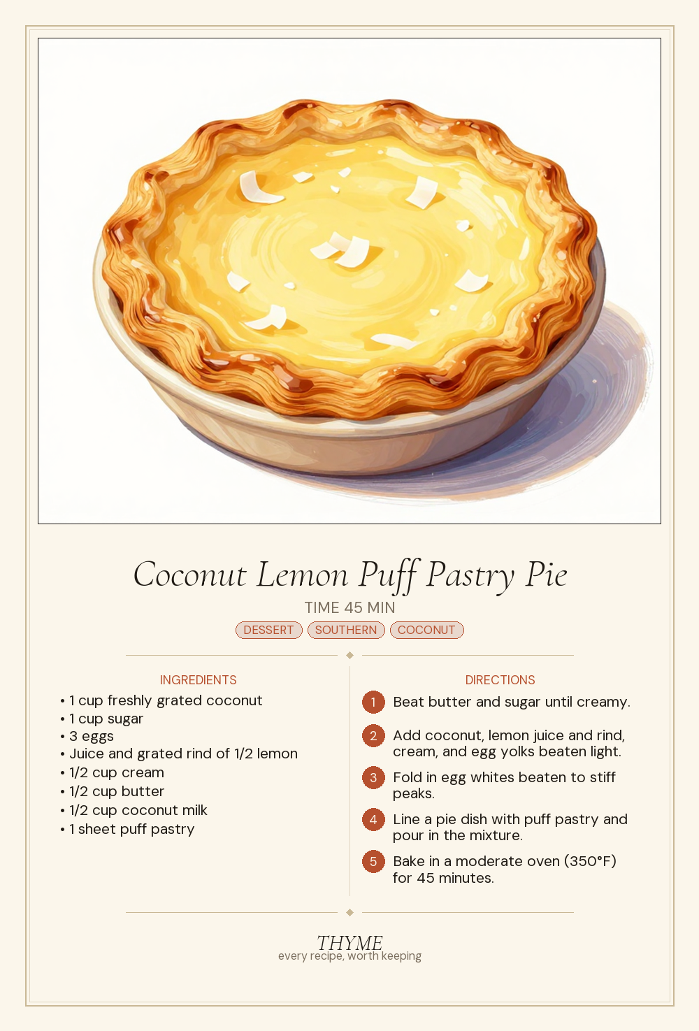 Coconut Lemon Puff Pastry Pie