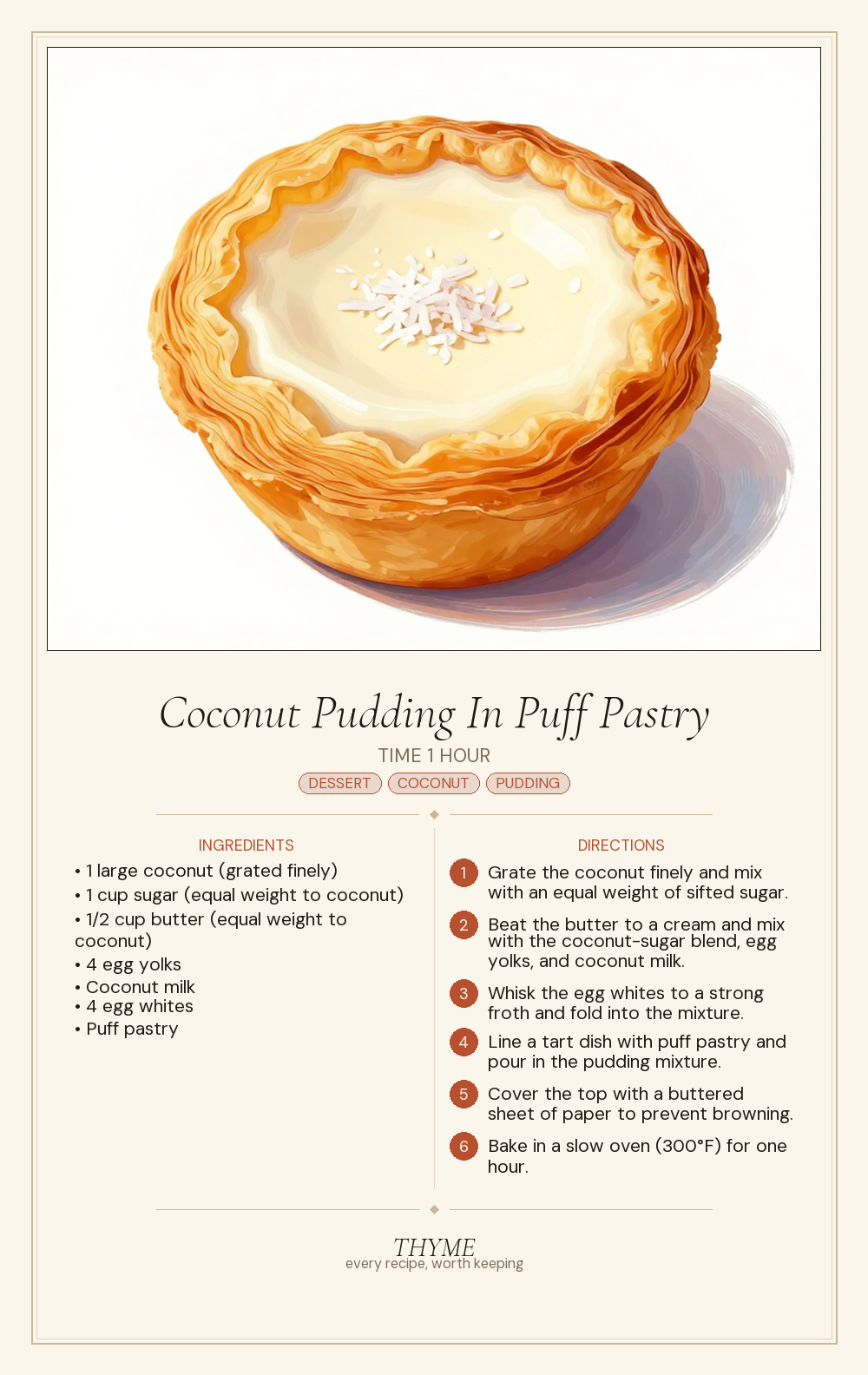 Coconut Pudding In Puff Pastry