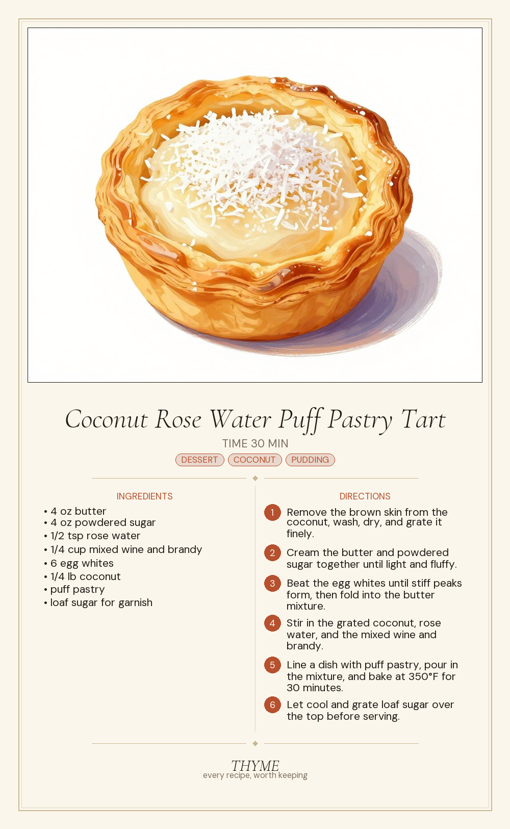 Coconut Rose Water Puff Pastry Tart
