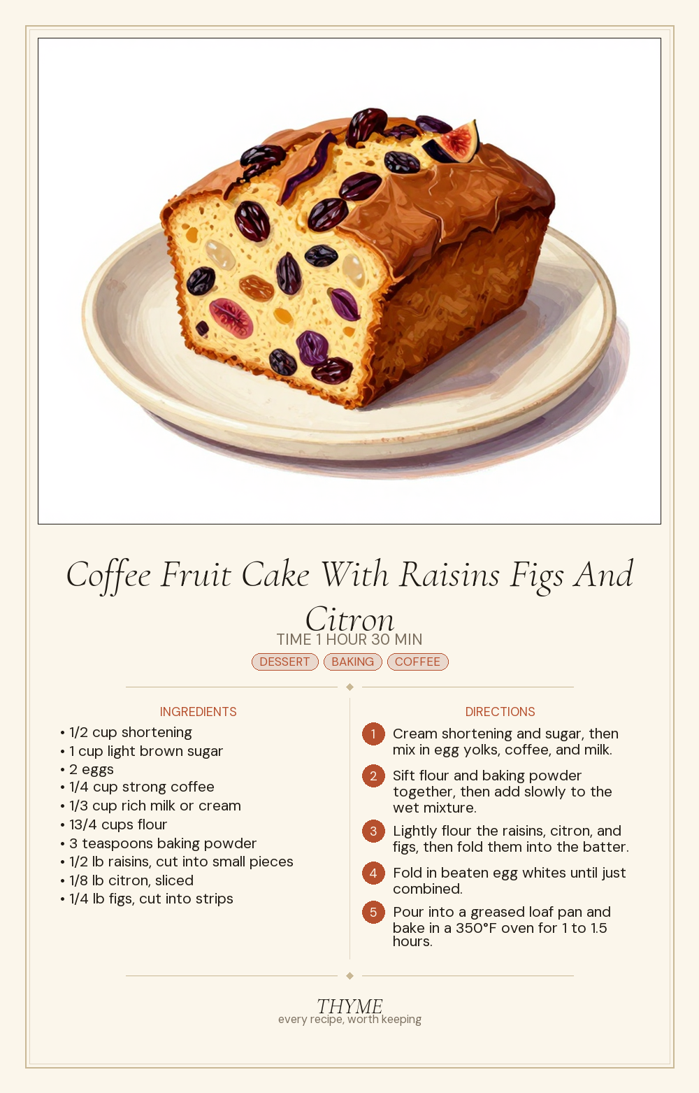 Coffee Fruit Cake With Raisins Figs And Citron