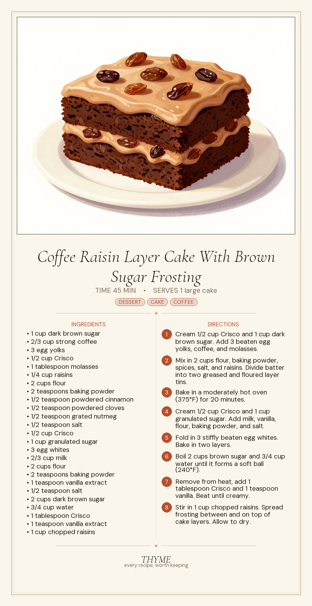 Coffee Raisin Layer Cake With Brown Sugar Frosting