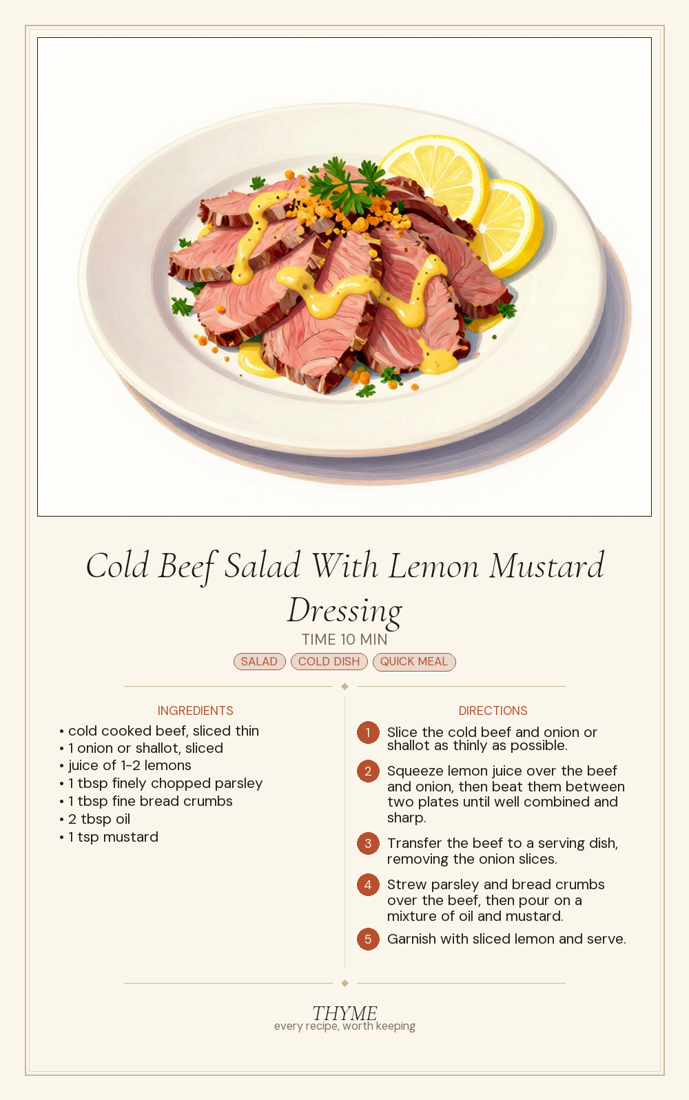 Cold Beef Salad With Lemon Mustard Dressing