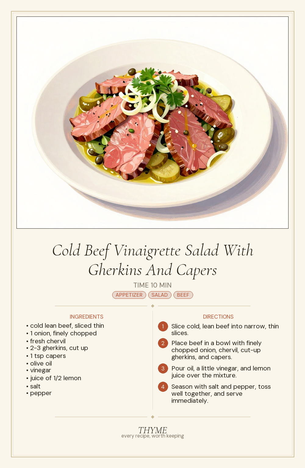 Cold Beef Vinaigrette Salad With Gherkins And Capers