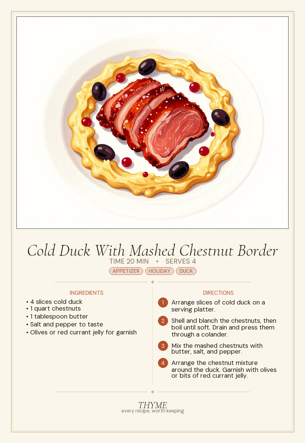 Cold Duck With Mashed Chestnut Border
