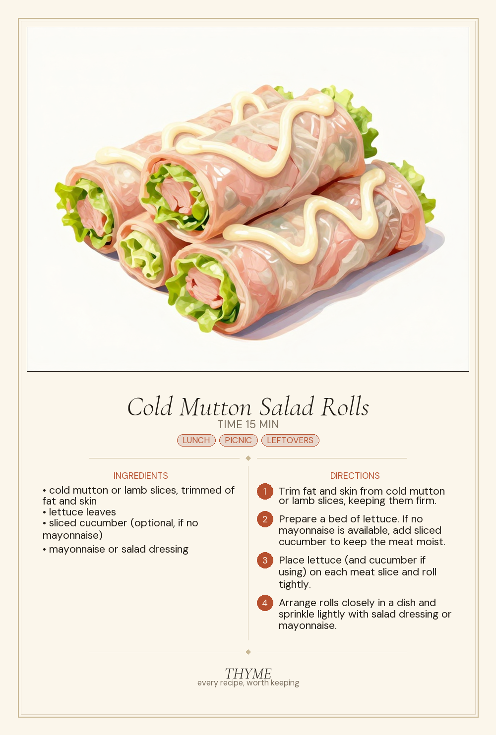 Cold Mutton Salad Rolls