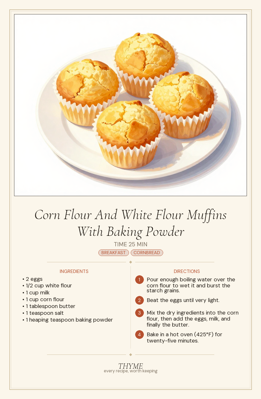 Corn Flour And White Flour Muffins With Baking Powder