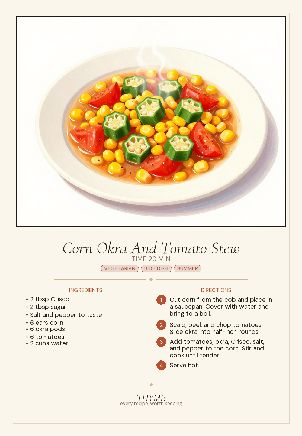 Corn Okra And Tomato Stew