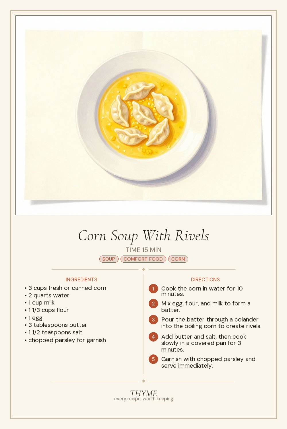 Corn Soup With Rivels