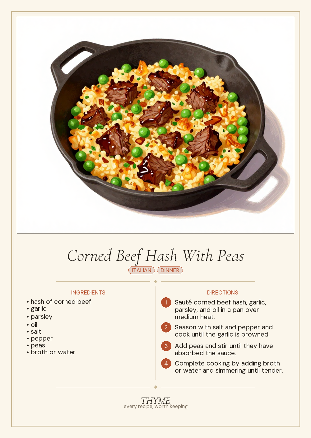 Corned Beef Hash With Peas