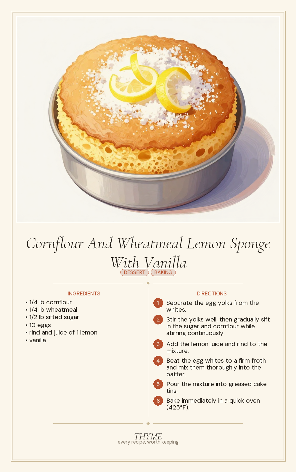 Cornflour And Wheatmeal Lemon Sponge With Vanilla