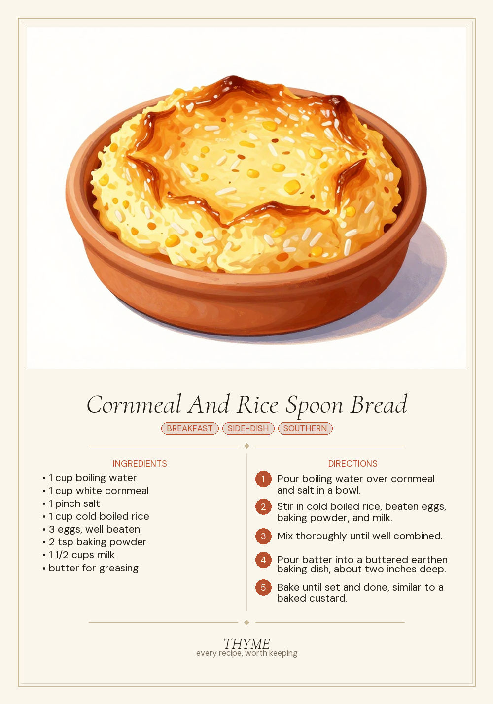 Cornmeal And Rice Spoon Bread