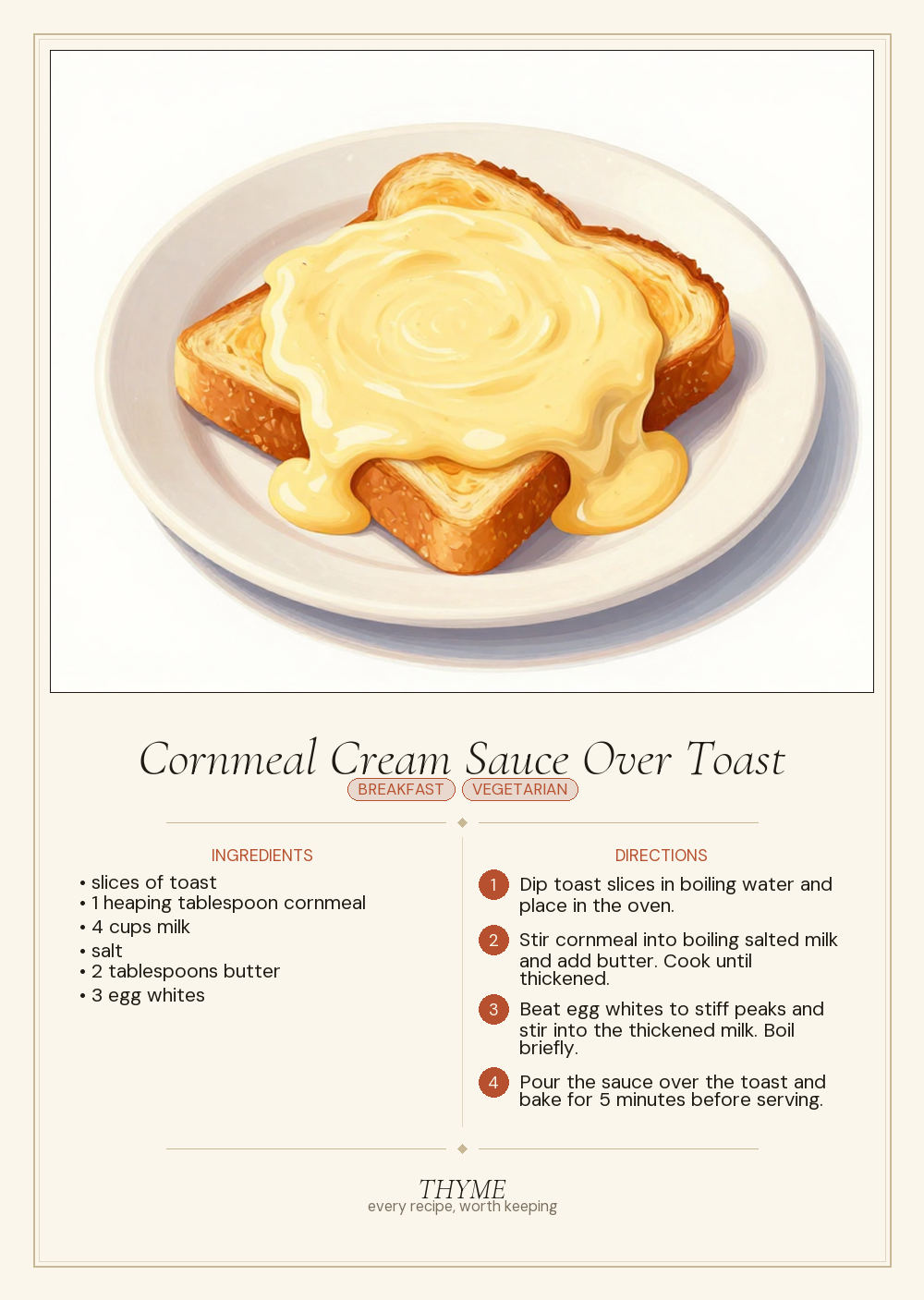 Cornmeal Cream Sauce Over Toast