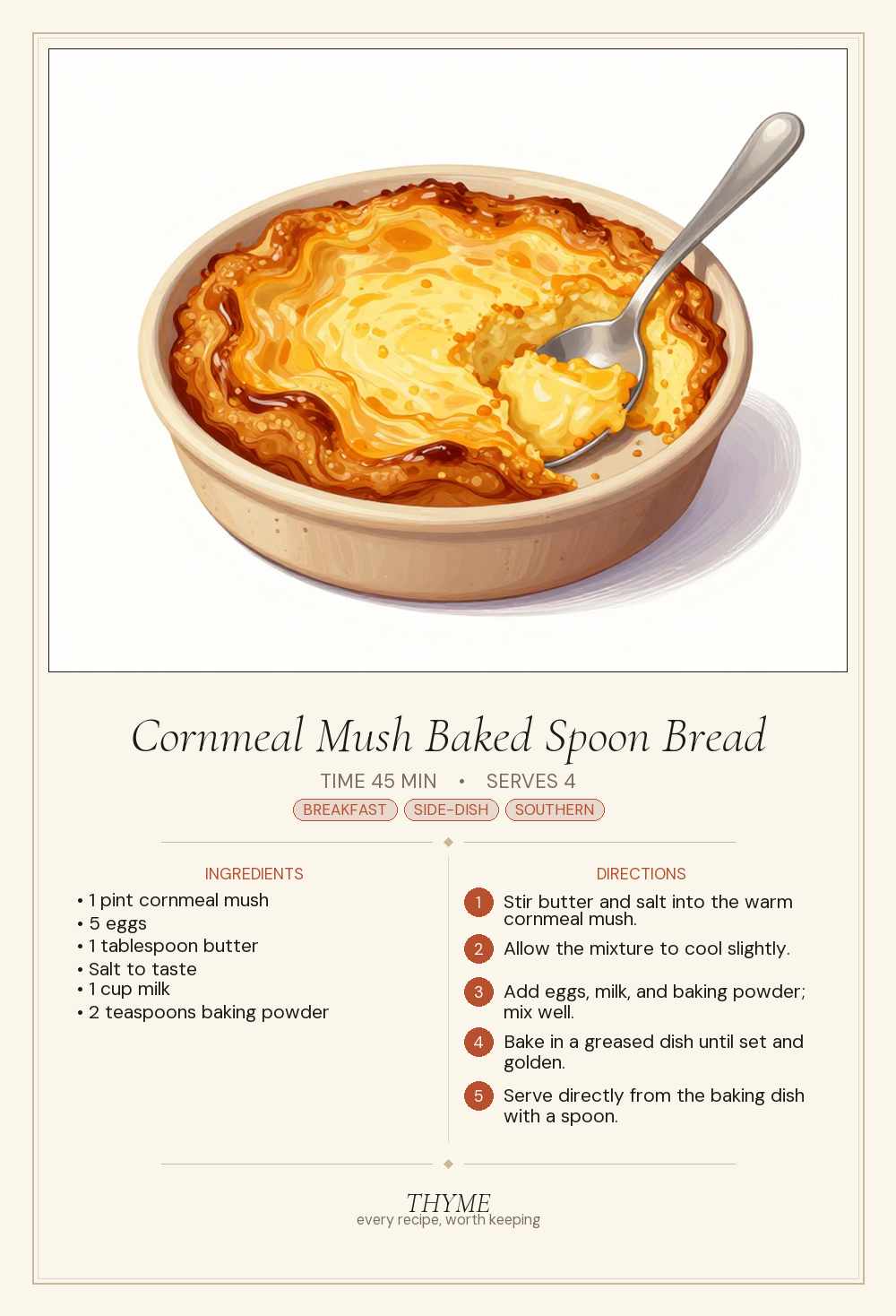 Cornmeal Mush Baked Spoon Bread