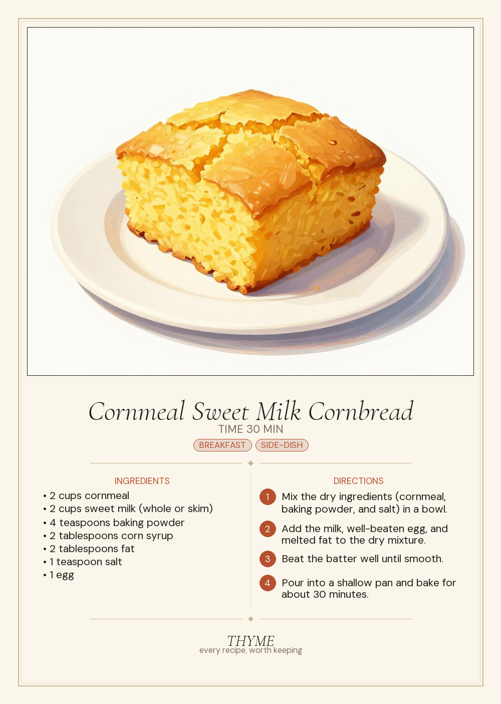 Cornmeal Sweet Milk Cornbread