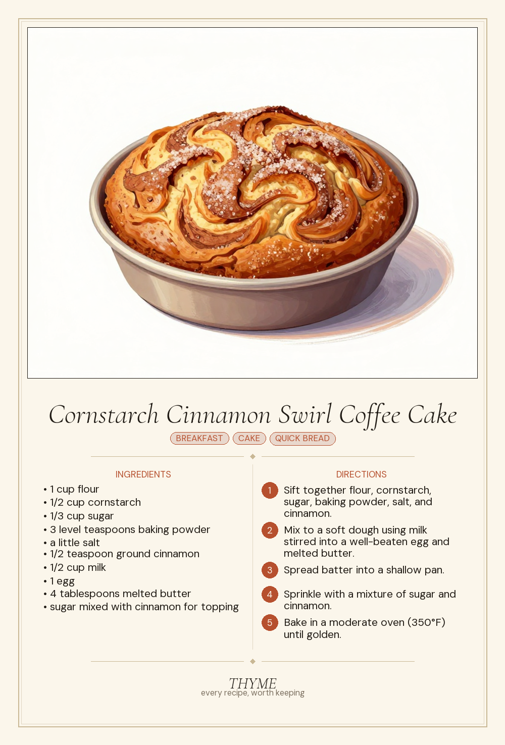 Cornstarch Cinnamon Swirl Coffee Cake