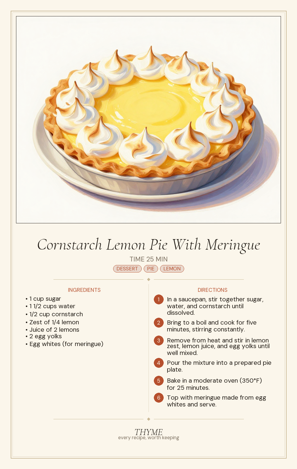 Cornstarch Lemon Pie With Meringue