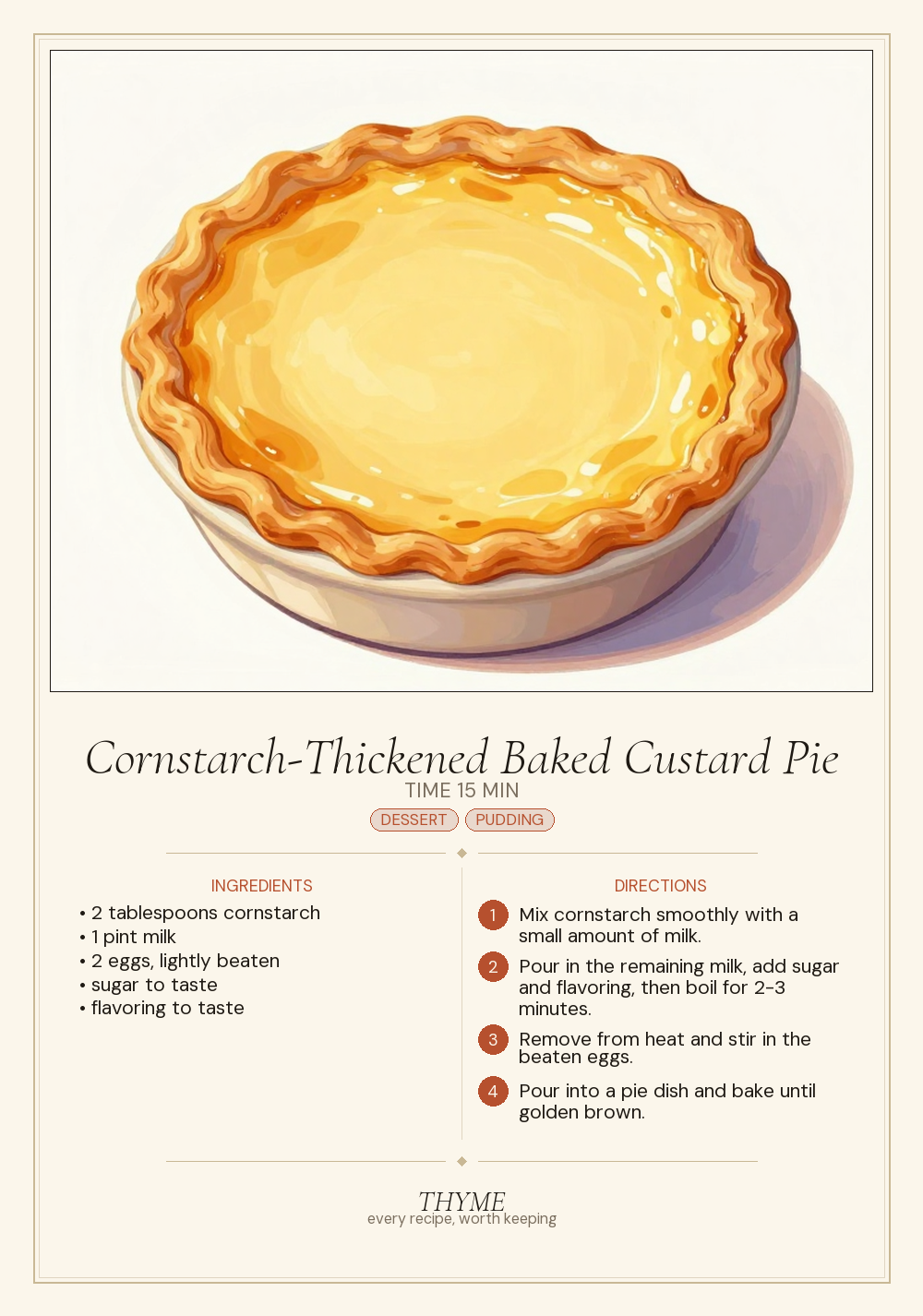Cornstarch-Thickened Baked Custard Pie