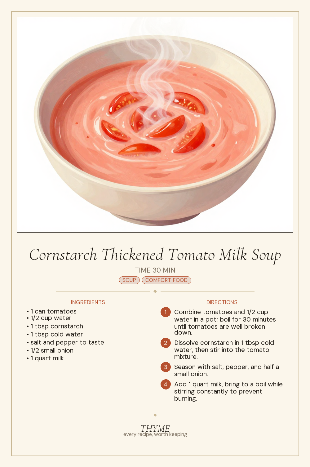 Cornstarch Thickened Tomato Milk Soup