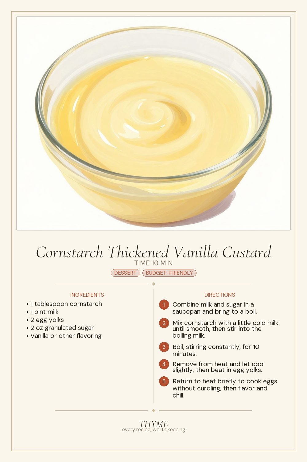 Cornstarch Thickened Vanilla Custard