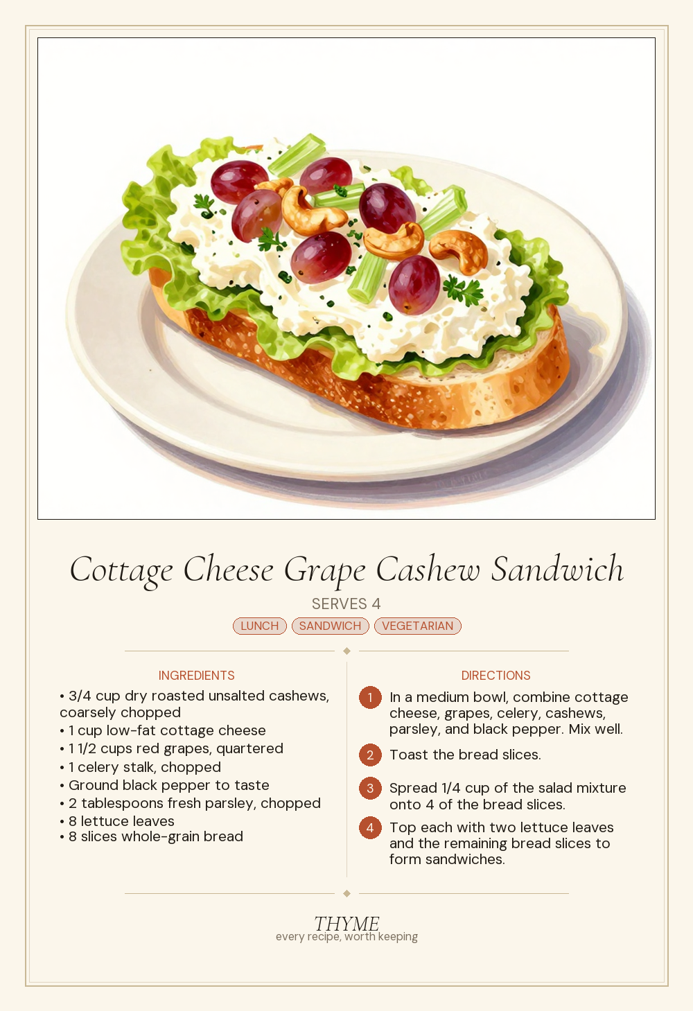 Cottage Cheese Grape Cashew Sandwich