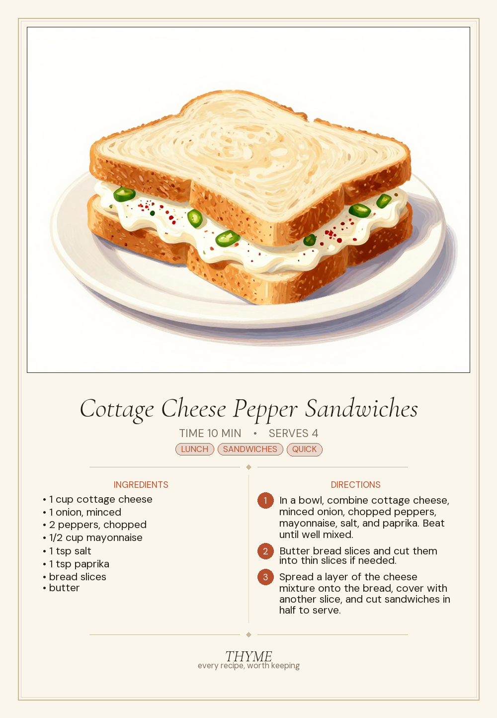 Cottage Cheese Pepper Sandwiches