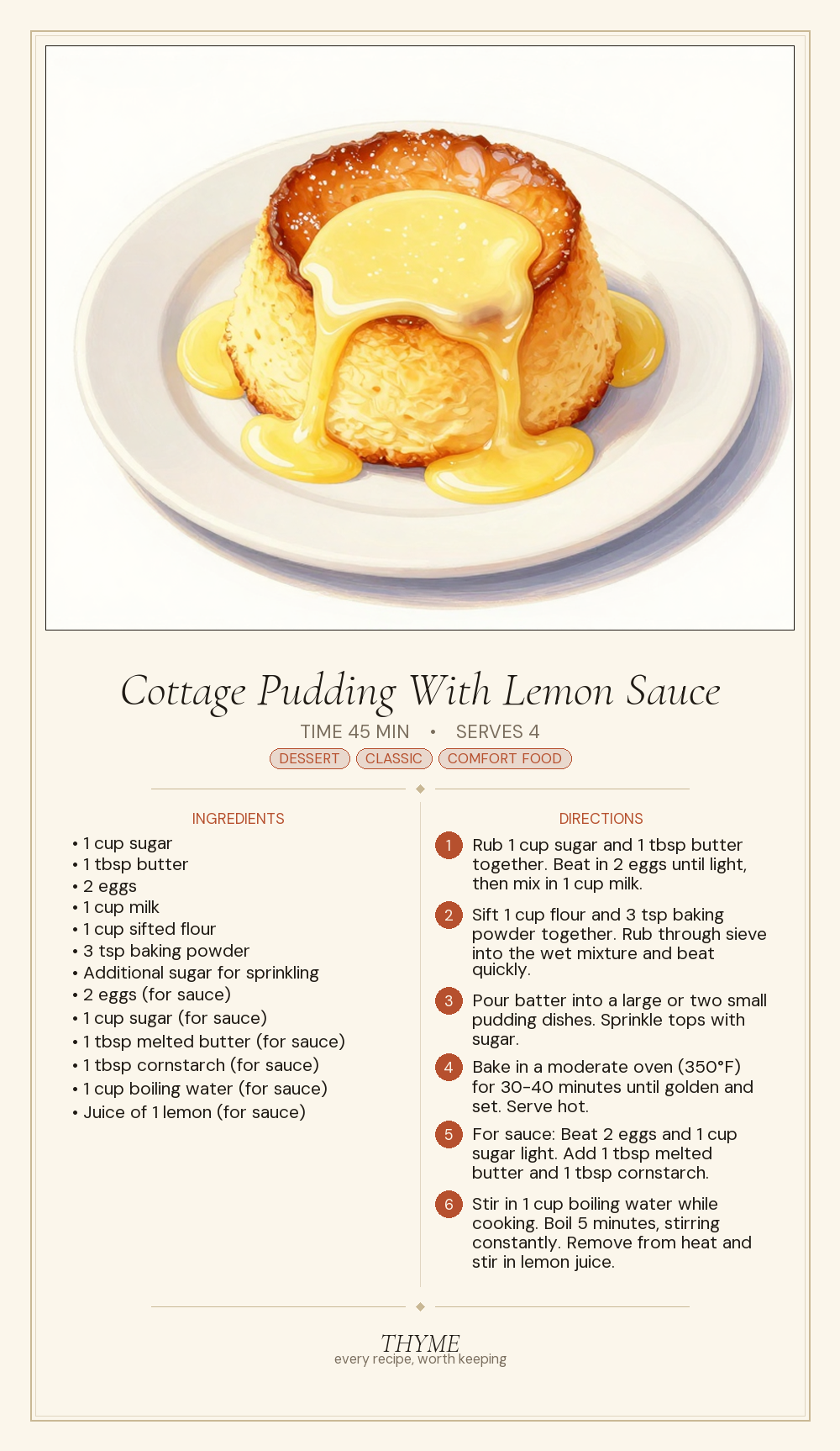 Cottage Pudding With Lemon Sauce