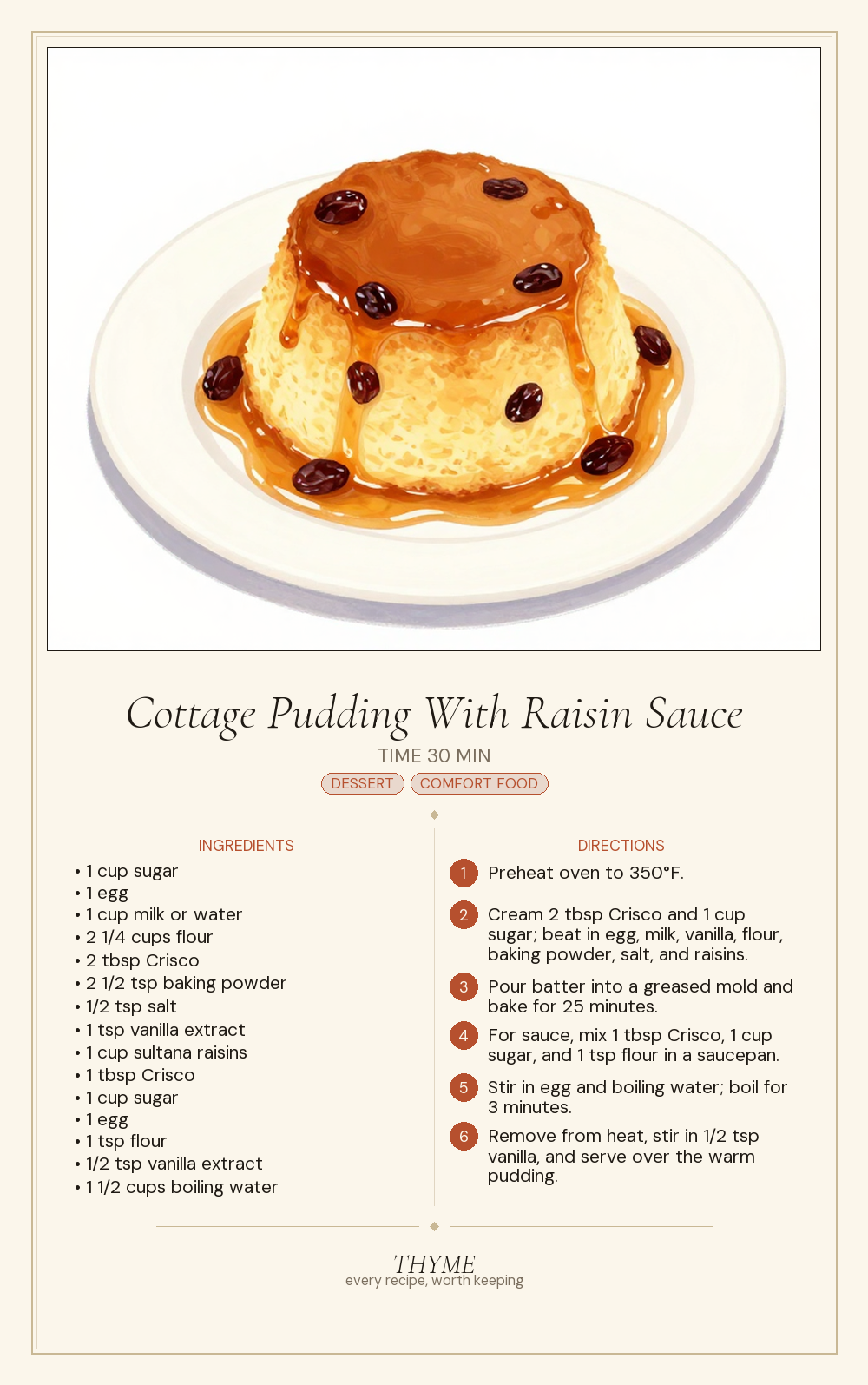 Cottage Pudding With Raisin Sauce