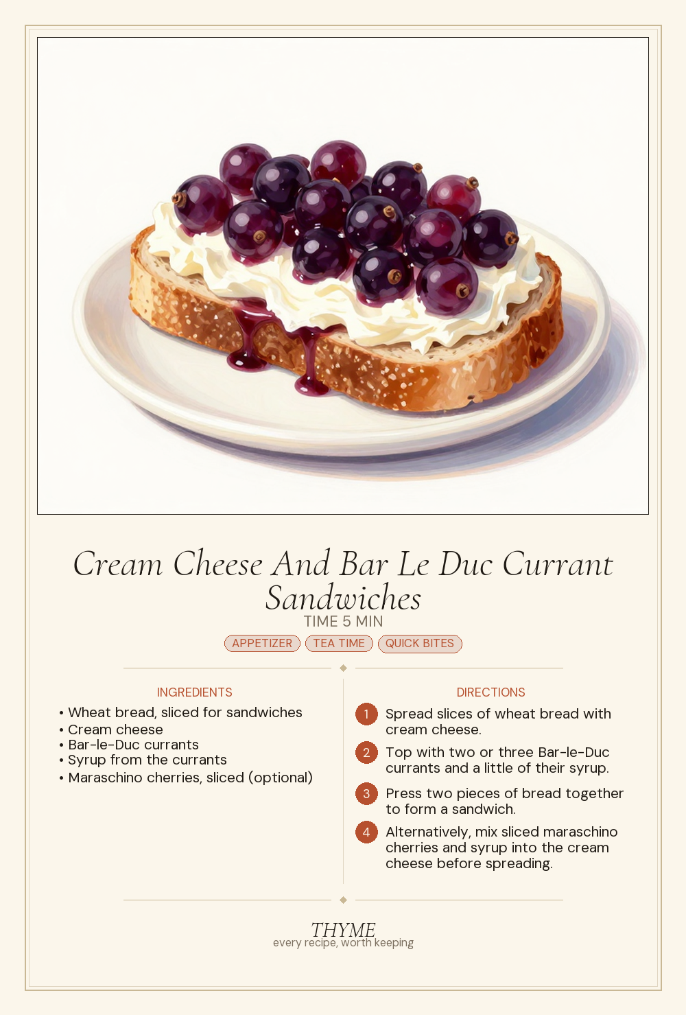 Cream Cheese And Bar Le Duc Currant Sandwiches