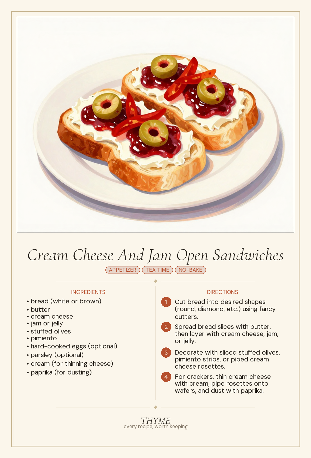 Cream Cheese And Jam Open Sandwiches