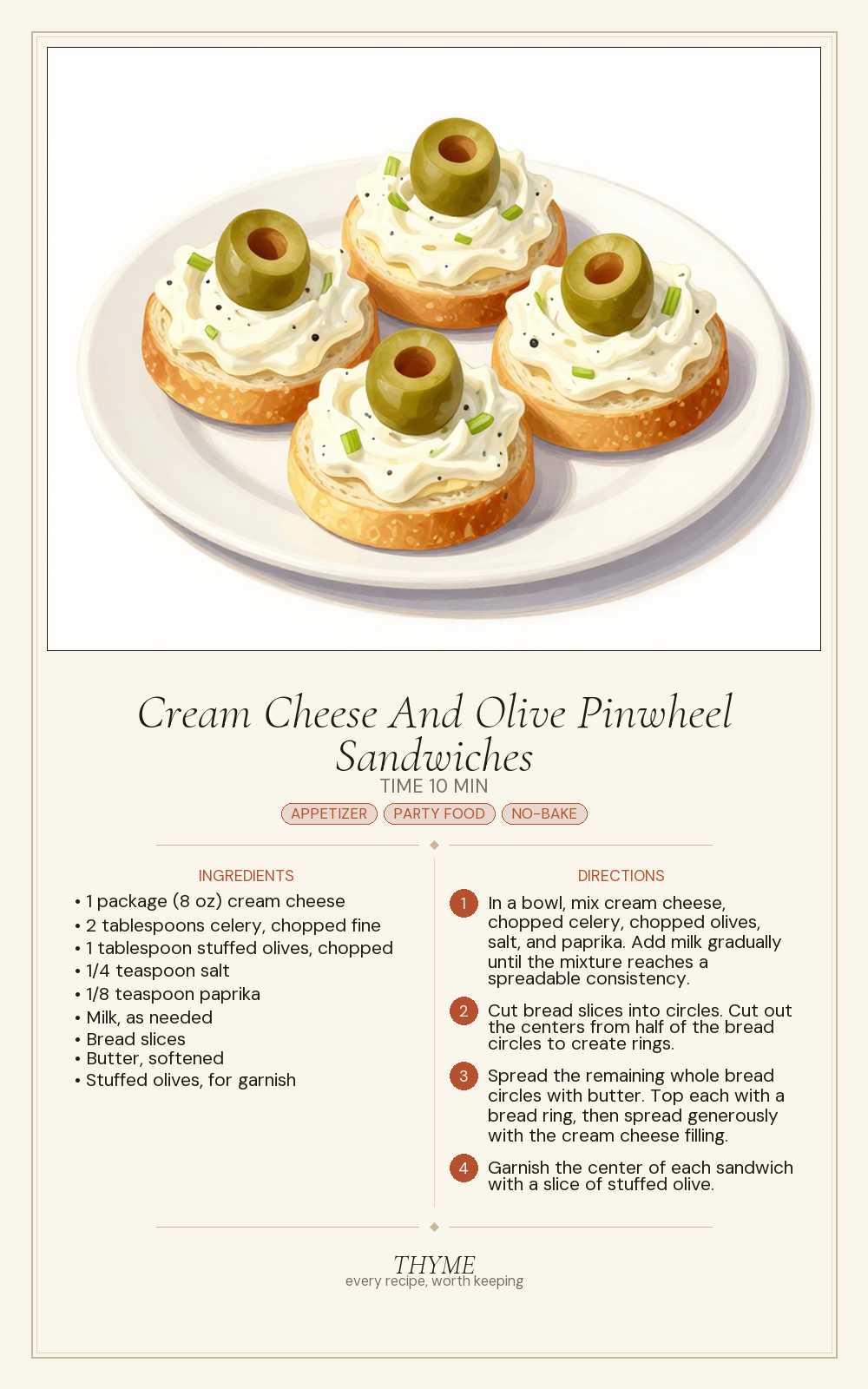 Cream Cheese And Olive Pinwheel Sandwiches
