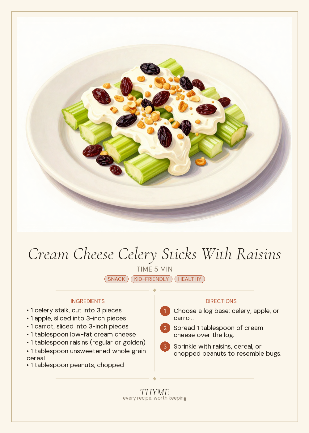 Cream Cheese Celery Sticks With Raisins