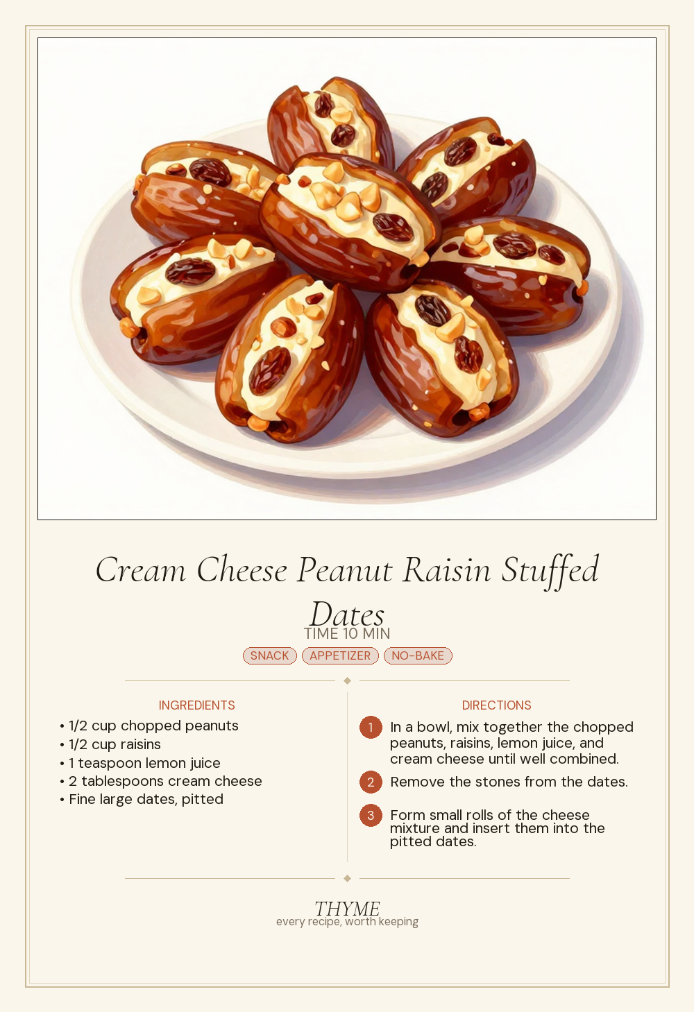 Cream Cheese Peanut Raisin Stuffed Dates