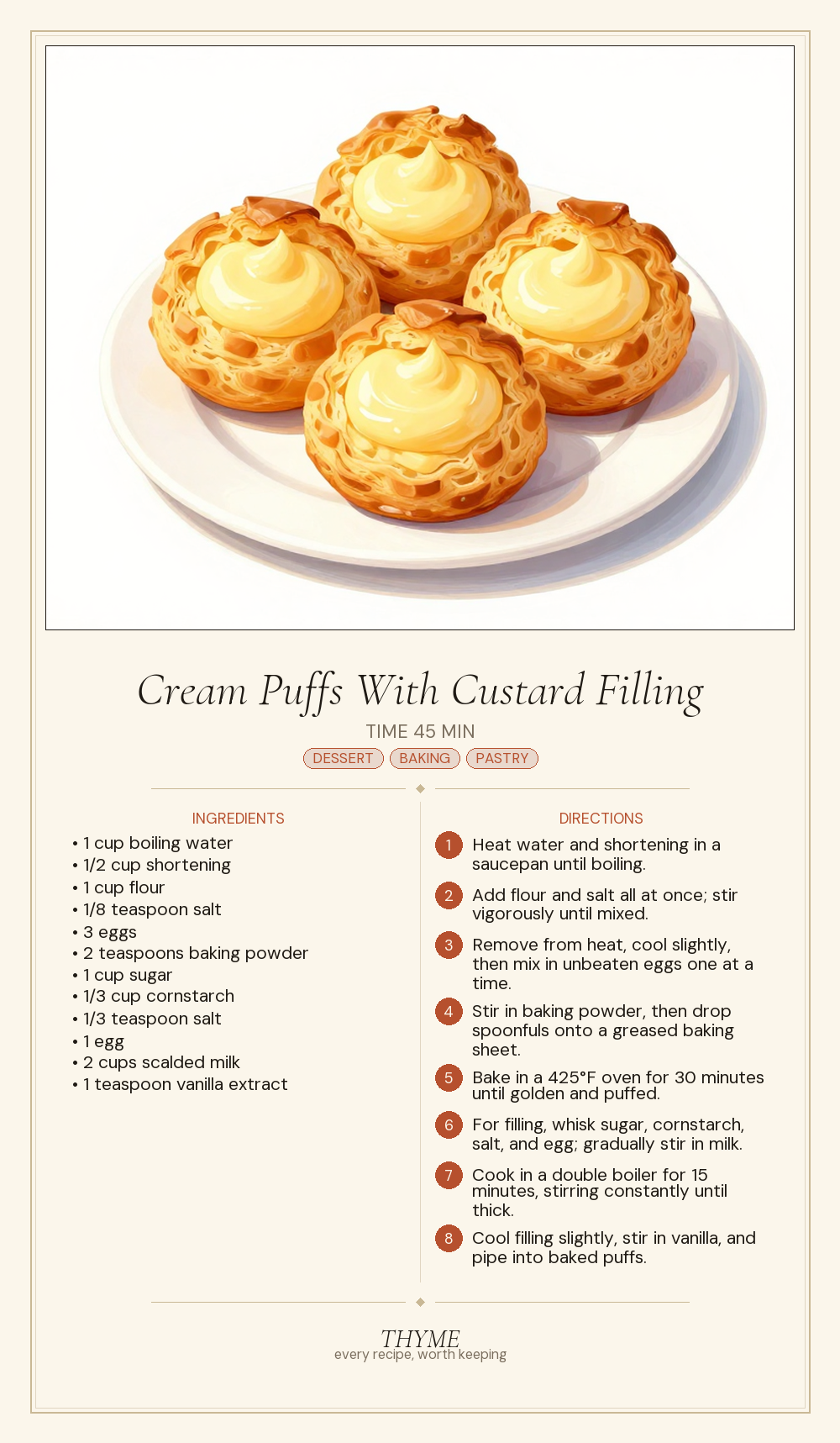 Cream Puffs With Custard Filling