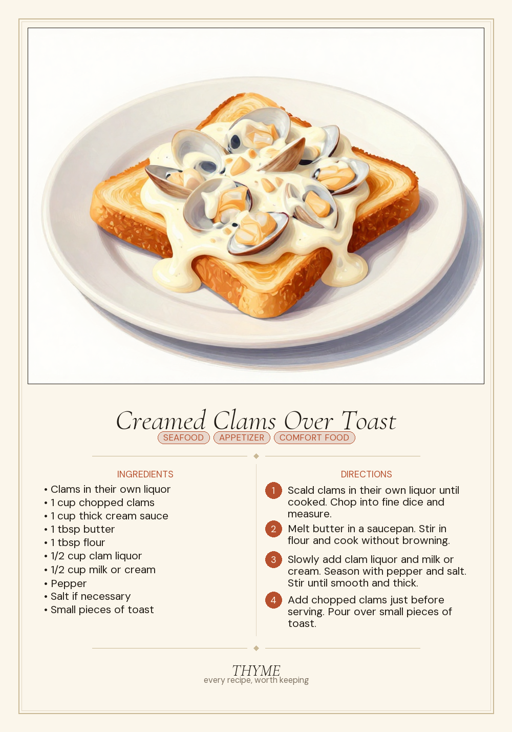 Creamed Clams Over Toast
