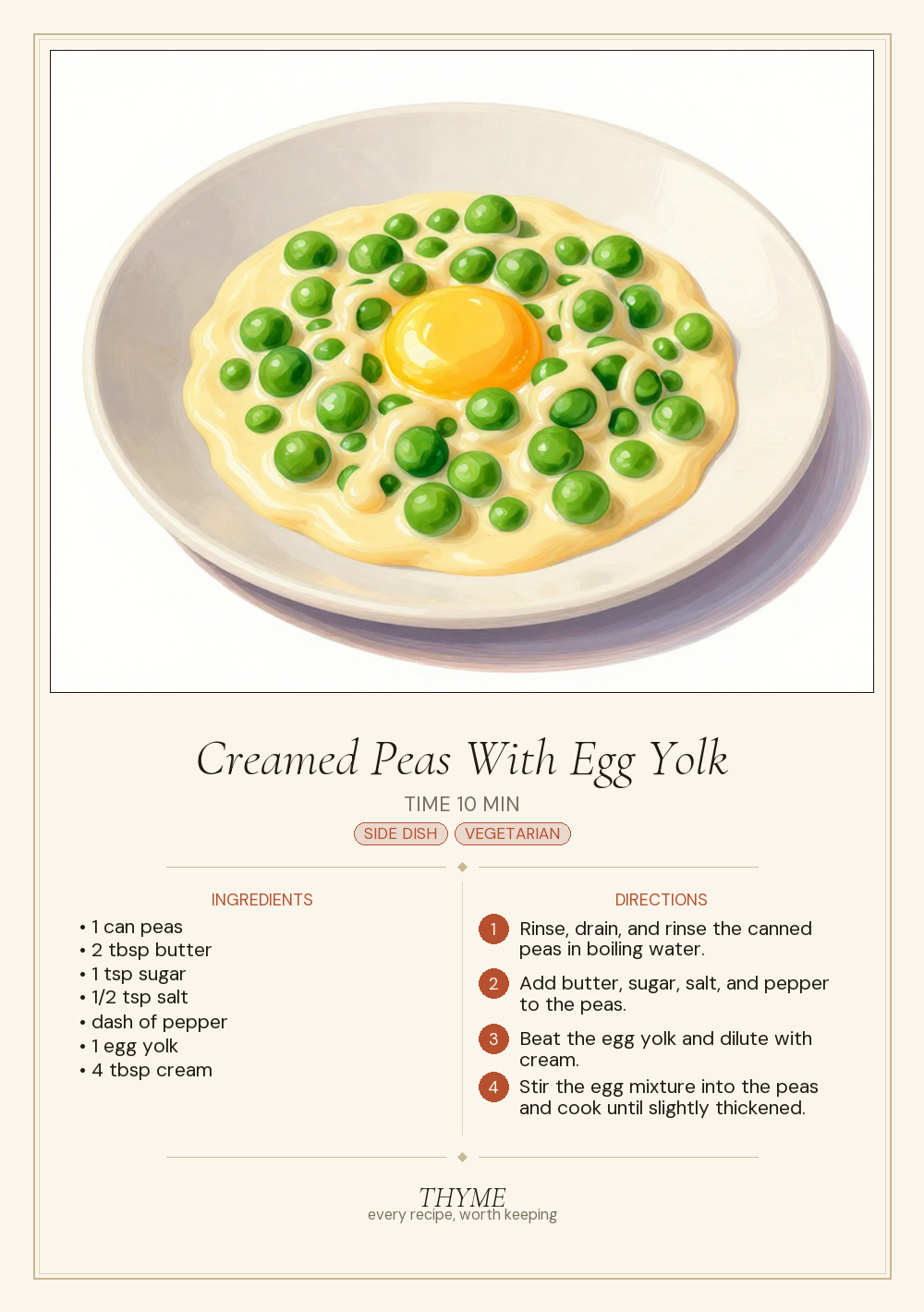 Creamed Peas With Egg Yolk