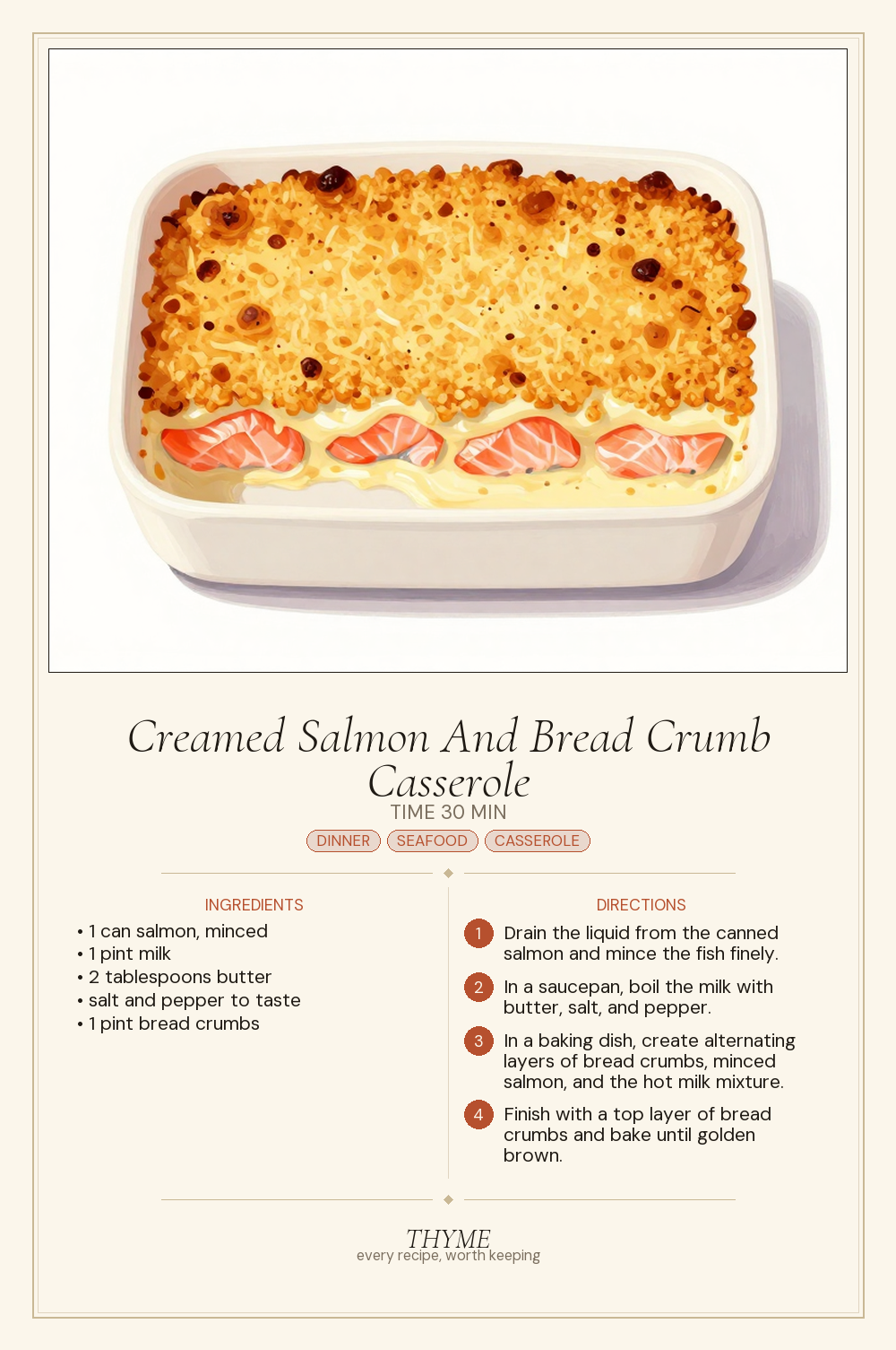Creamed Salmon And Bread Crumb Casserole