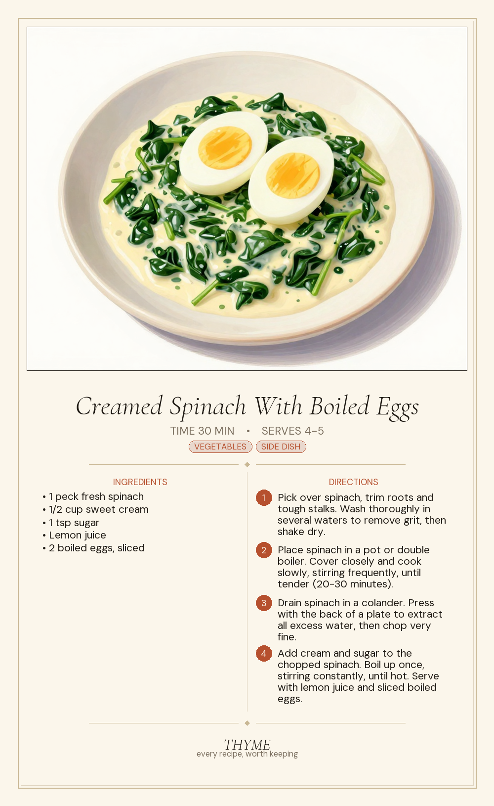 Creamed Spinach With Boiled Eggs